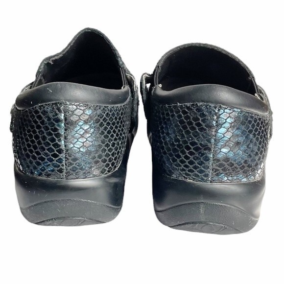 Alegria Slip On Clog Black Blue Shimmer Reptile Print Leather Size 36 Nursing - Picture 7 of 11